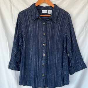 White Stag Womens Blouse Size 22W/24W Navy Blue Linen